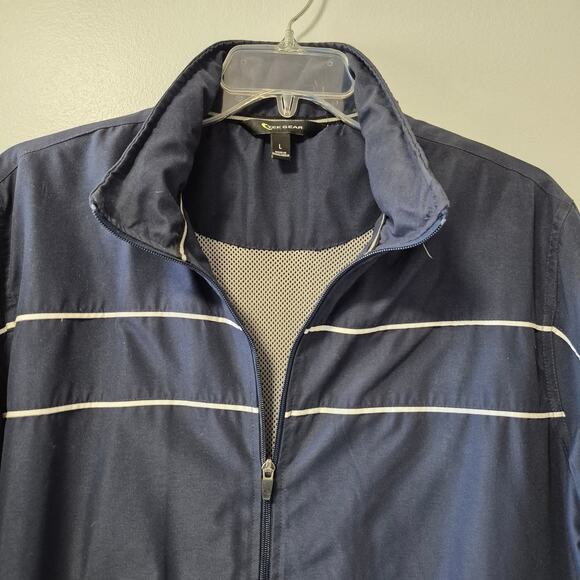 Tek Gear Mens Large Windbreaker Jacket Full Zip Hidden Hood Navy Blue - Picture 3 of 16
